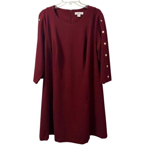 Liz Claiborne 18W Burgundy Dress With Gold Button Accents & 3/4 Sleeves Dress - Picture 3 of 11